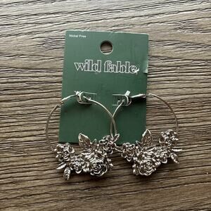 New Wild Fable Hoop‎ Earrings Silver Floral Nickel Free